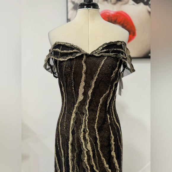 Rene Ruiz Collection Metallic Off-the-shoulder Gown Maxi Dress - Picture 4 of 11